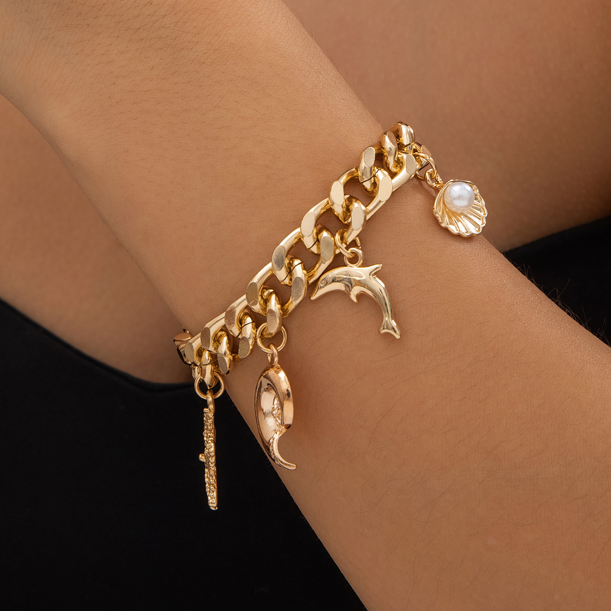 Mistora24 Boho Conch Dolphin Starfish Jewelry Set – Trendy Vintage Tassel Choker & Bracelet for Women, Grunge Fashion Accessories - Image 3