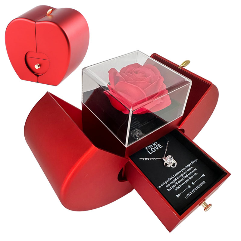 Mistora24 Red Apple Jewelry Box – Eternal Rose Necklace Gift for Women, Christmas, Mother’s Day & Valentine’s Day